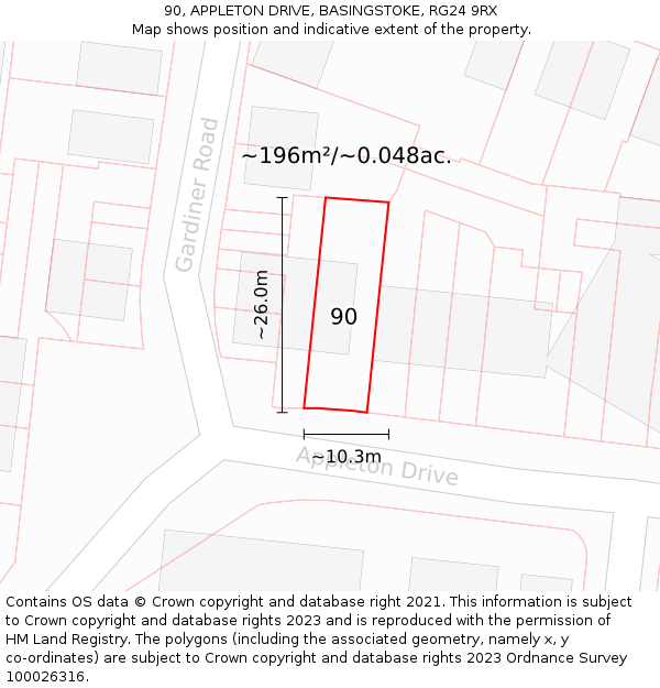 90, APPLETON DRIVE, BASINGSTOKE, RG24 9RX: Plot and title map