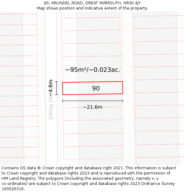 90, ARUNDEL ROAD, GREAT YARMOUTH, NR30 4JY: Plot and title map
