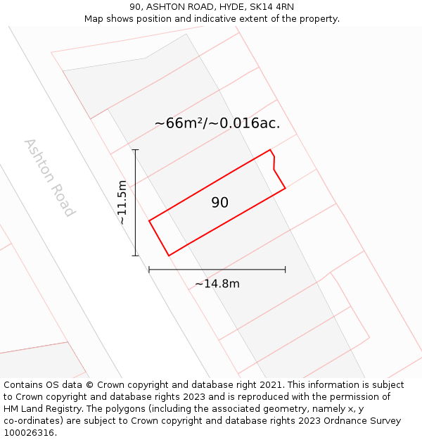 90, ASHTON ROAD, HYDE, SK14 4RN: Plot and title map