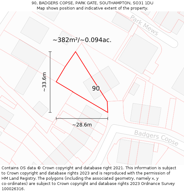90, BADGERS COPSE, PARK GATE, SOUTHAMPTON, SO31 1DU: Plot and title map