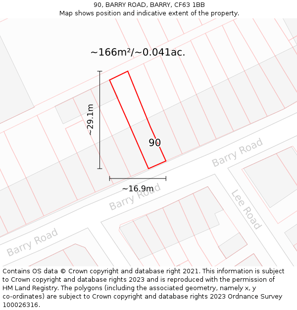 90, BARRY ROAD, BARRY, CF63 1BB: Plot and title map