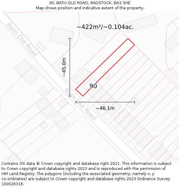 90, BATH OLD ROAD, RADSTOCK, BA3 3HE: Plot and title map