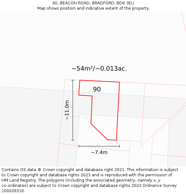 90, BEACON ROAD, BRADFORD, BD6 3EU: Plot and title map