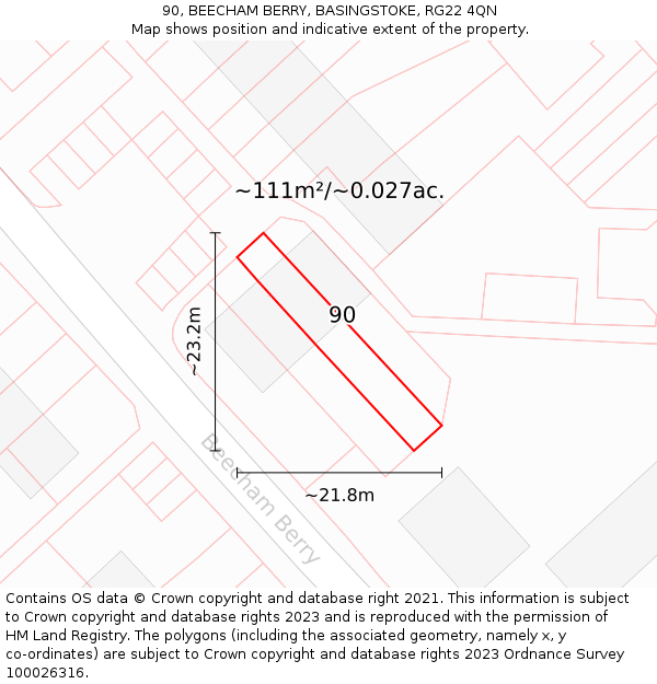 90, BEECHAM BERRY, BASINGSTOKE, RG22 4QN: Plot and title map