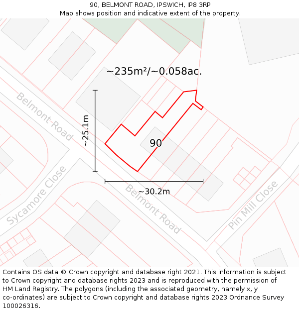 90, BELMONT ROAD, IPSWICH, IP8 3RP: Plot and title map