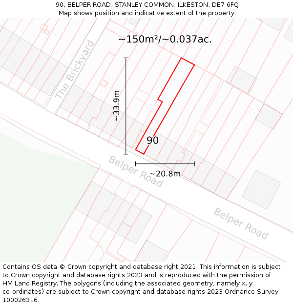 90, BELPER ROAD, STANLEY COMMON, ILKESTON, DE7 6FQ: Plot and title map