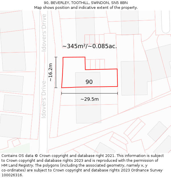 90, BEVERLEY, TOOTHILL, SWINDON, SN5 8BN: Plot and title map