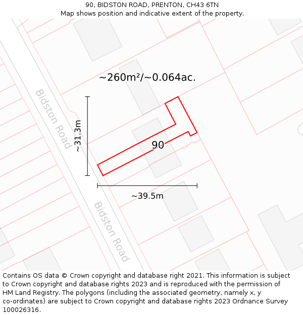 90, BIDSTON ROAD, PRENTON, CH43 6TN: Plot and title map