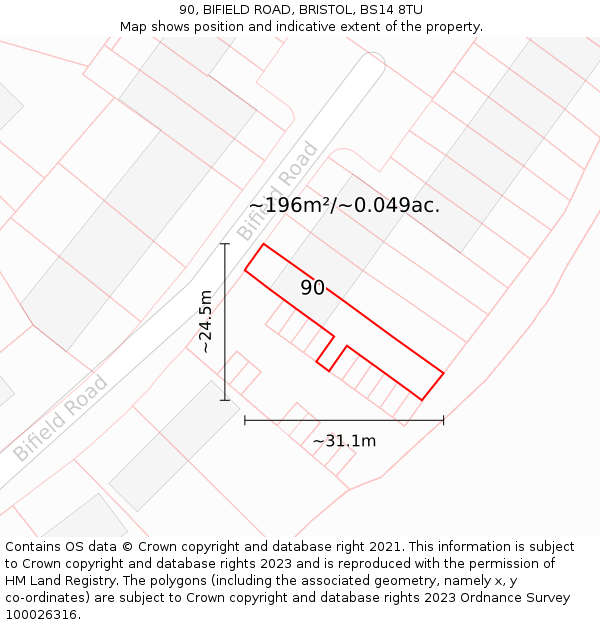 90, BIFIELD ROAD, BRISTOL, BS14 8TU: Plot and title map