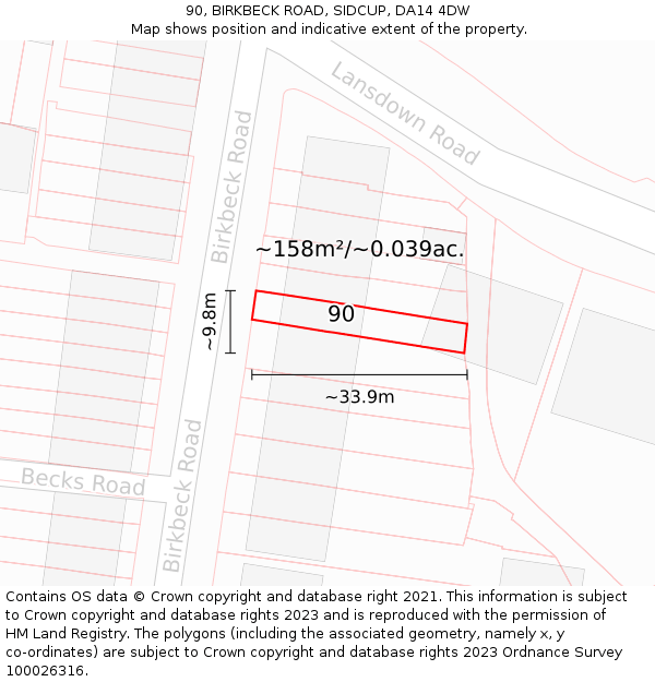 90, BIRKBECK ROAD, SIDCUP, DA14 4DW: Plot and title map