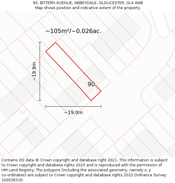 90, BITTERN AVENUE, ABBEYDALE, GLOUCESTER, GL4 4WB: Plot and title map
