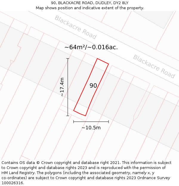 90, BLACKACRE ROAD, DUDLEY, DY2 8LY: Plot and title map