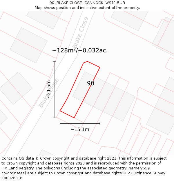 90, BLAKE CLOSE, CANNOCK, WS11 5UB: Plot and title map