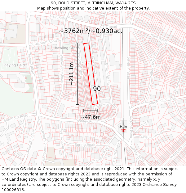 90, BOLD STREET, ALTRINCHAM, WA14 2ES: Plot and title map
