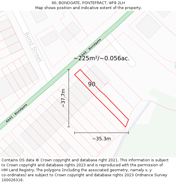 90, BONDGATE, PONTEFRACT, WF8 2LH: Plot and title map