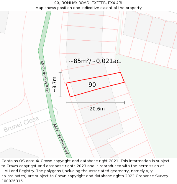 90, BONHAY ROAD, EXETER, EX4 4BL: Plot and title map
