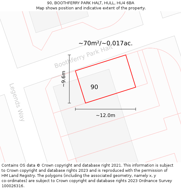 90, BOOTHFERRY PARK HALT, HULL, HU4 6BA: Plot and title map