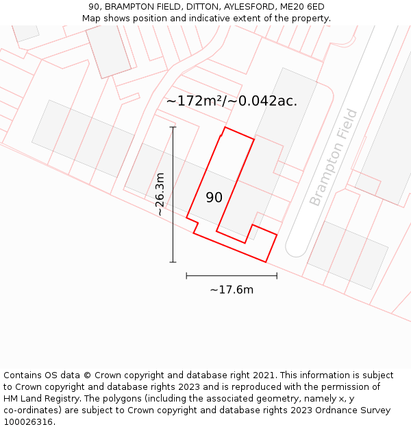90, BRAMPTON FIELD, DITTON, AYLESFORD, ME20 6ED: Plot and title map