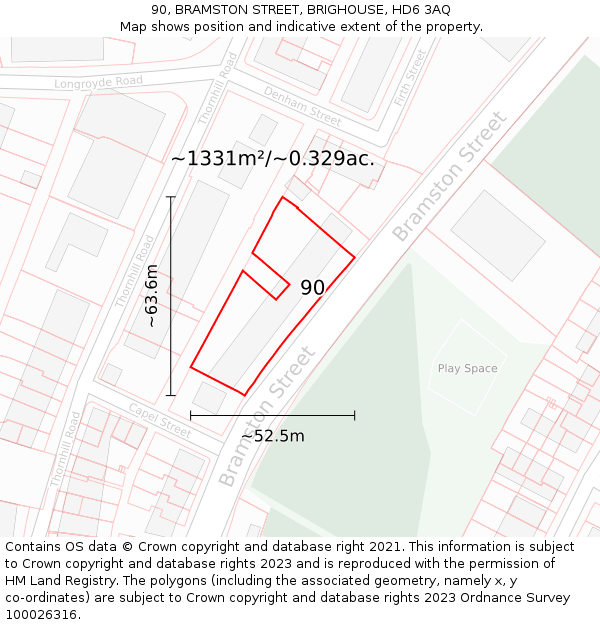 90, BRAMSTON STREET, BRIGHOUSE, HD6 3AQ: Plot and title map