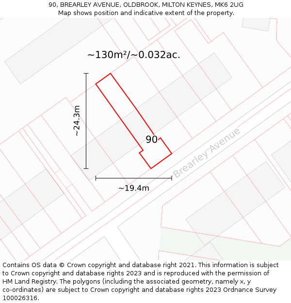 90, BREARLEY AVENUE, OLDBROOK, MILTON KEYNES, MK6 2UG: Plot and title map