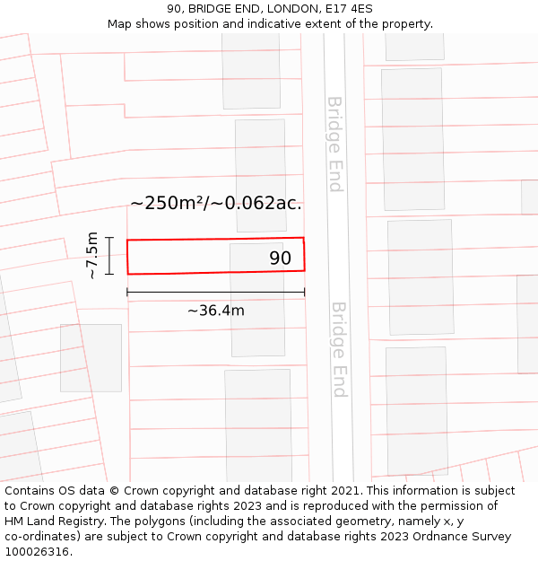 90, BRIDGE END, LONDON, E17 4ES: Plot and title map