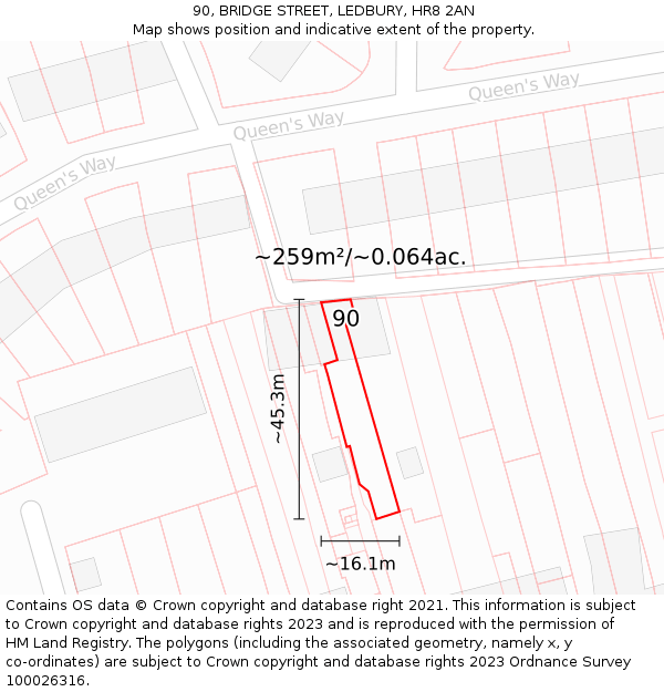 90, BRIDGE STREET, LEDBURY, HR8 2AN: Plot and title map