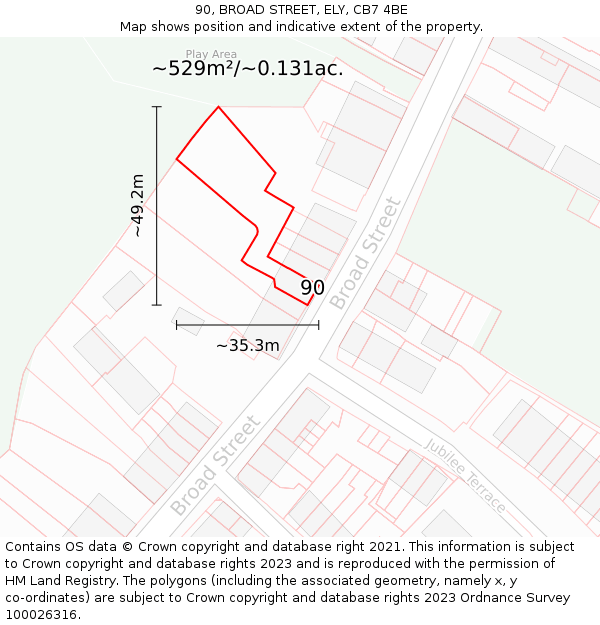 90, BROAD STREET, ELY, CB7 4BE: Plot and title map