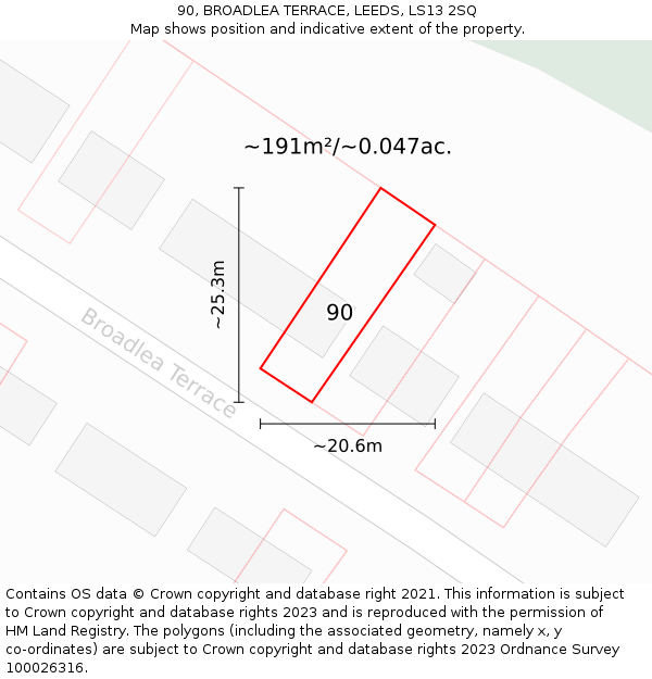 90, BROADLEA TERRACE, LEEDS, LS13 2SQ: Plot and title map