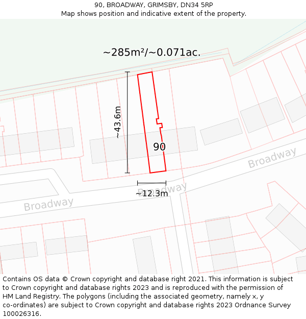 90, BROADWAY, GRIMSBY, DN34 5RP: Plot and title map