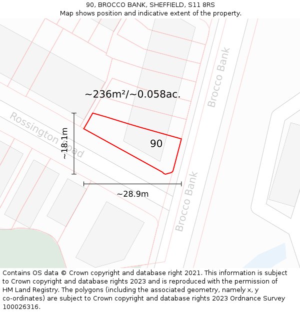 90, BROCCO BANK, SHEFFIELD, S11 8RS: Plot and title map