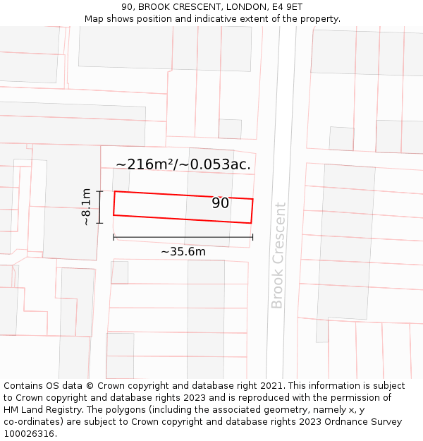 90, BROOK CRESCENT, LONDON, E4 9ET: Plot and title map