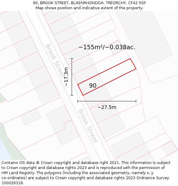 90, BROOK STREET, BLAENRHONDDA, TREORCHY, CF42 5SF: Plot and title map