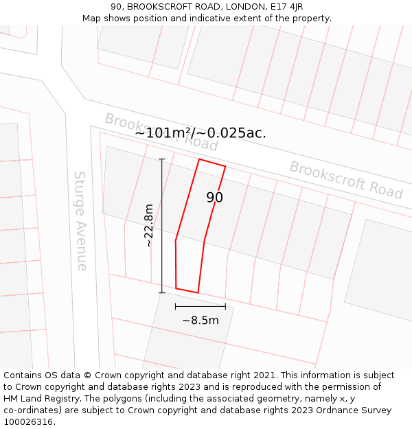 90, BROOKSCROFT ROAD, LONDON, E17 4JR: Plot and title map