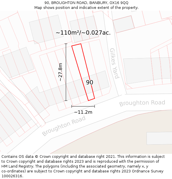 90, BROUGHTON ROAD, BANBURY, OX16 9QQ: Plot and title map