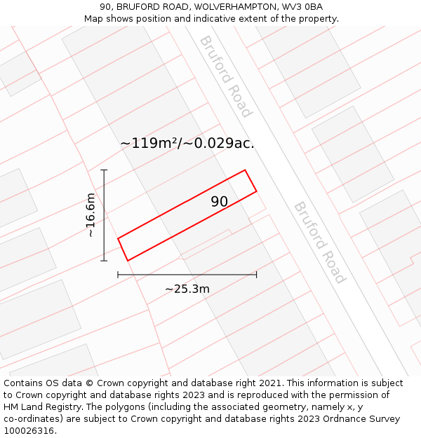90, BRUFORD ROAD, WOLVERHAMPTON, WV3 0BA: Plot and title map
