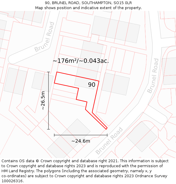 90, BRUNEL ROAD, SOUTHAMPTON, SO15 0LR: Plot and title map