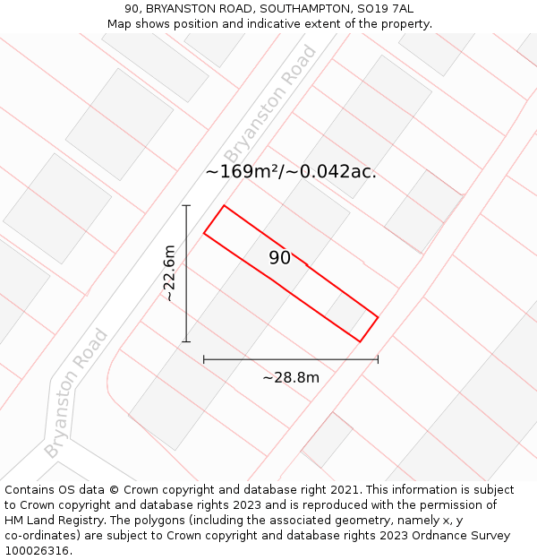 90, BRYANSTON ROAD, SOUTHAMPTON, SO19 7AL: Plot and title map