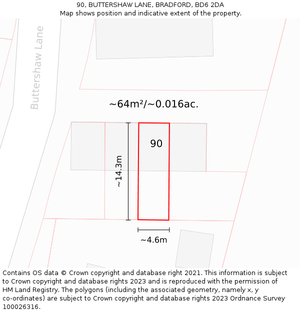 90, BUTTERSHAW LANE, BRADFORD, BD6 2DA: Plot and title map