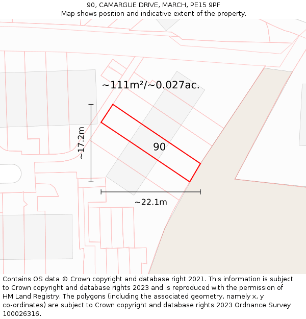 90, CAMARGUE DRIVE, MARCH, PE15 9PF: Plot and title map