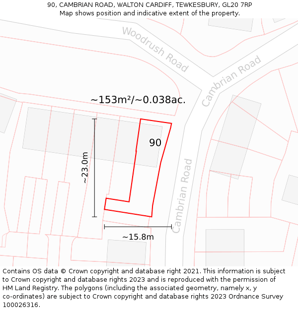 90, CAMBRIAN ROAD, WALTON CARDIFF, TEWKESBURY, GL20 7RP: Plot and title map