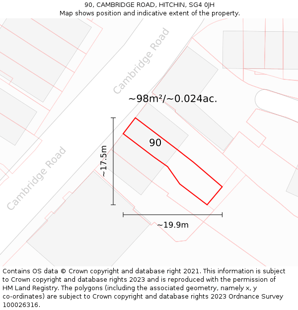 90, CAMBRIDGE ROAD, HITCHIN, SG4 0JH: Plot and title map