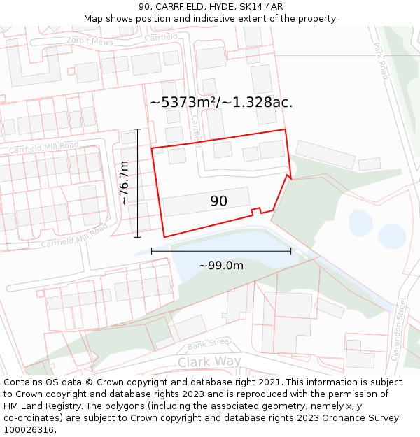 90, CARRFIELD, HYDE, SK14 4AR: Plot and title map