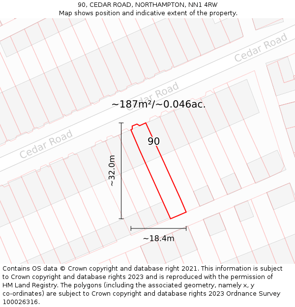 90, CEDAR ROAD, NORTHAMPTON, NN1 4RW: Plot and title map