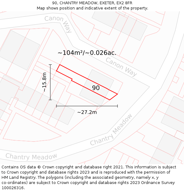 90, CHANTRY MEADOW, EXETER, EX2 8FR: Plot and title map