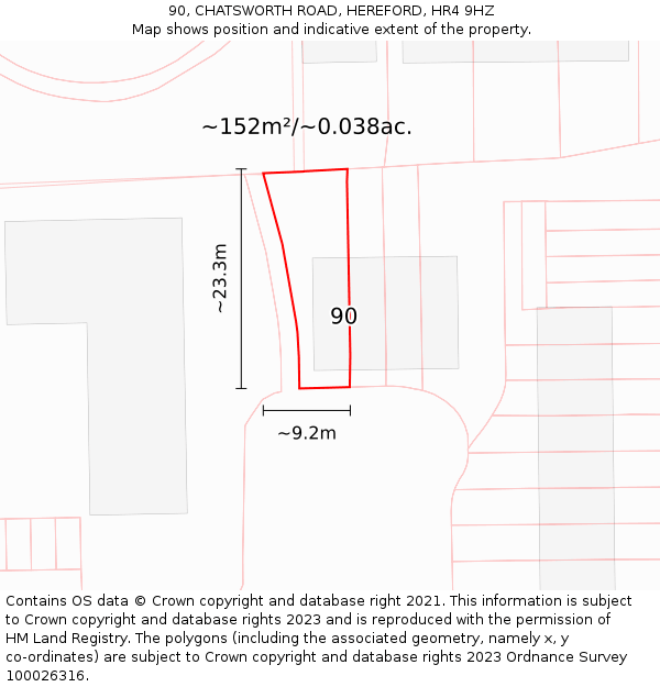 90, CHATSWORTH ROAD, HEREFORD, HR4 9HZ: Plot and title map