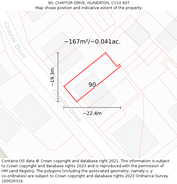 90, CHAYTOR DRIVE, NUNEATON, CV10 9ST: Plot and title map