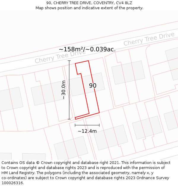 90, CHERRY TREE DRIVE, COVENTRY, CV4 8LZ: Plot and title map