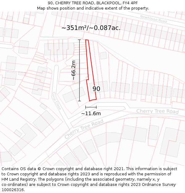 90, CHERRY TREE ROAD, BLACKPOOL, FY4 4PF: Plot and title map