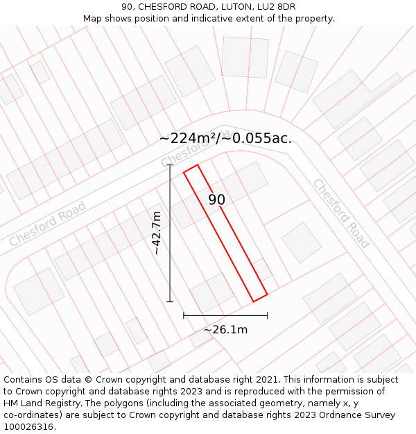 90, CHESFORD ROAD, LUTON, LU2 8DR: Plot and title map