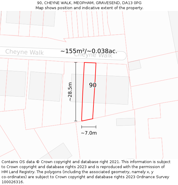 90, CHEYNE WALK, MEOPHAM, GRAVESEND, DA13 0PG: Plot and title map